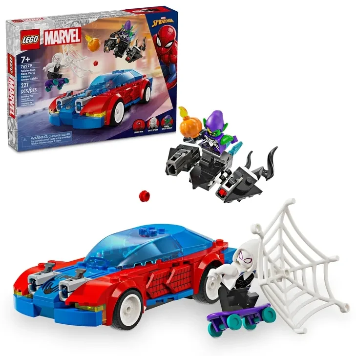 LEGO Spider-Manovo pretekárske auto a Venomov Zelený goblin