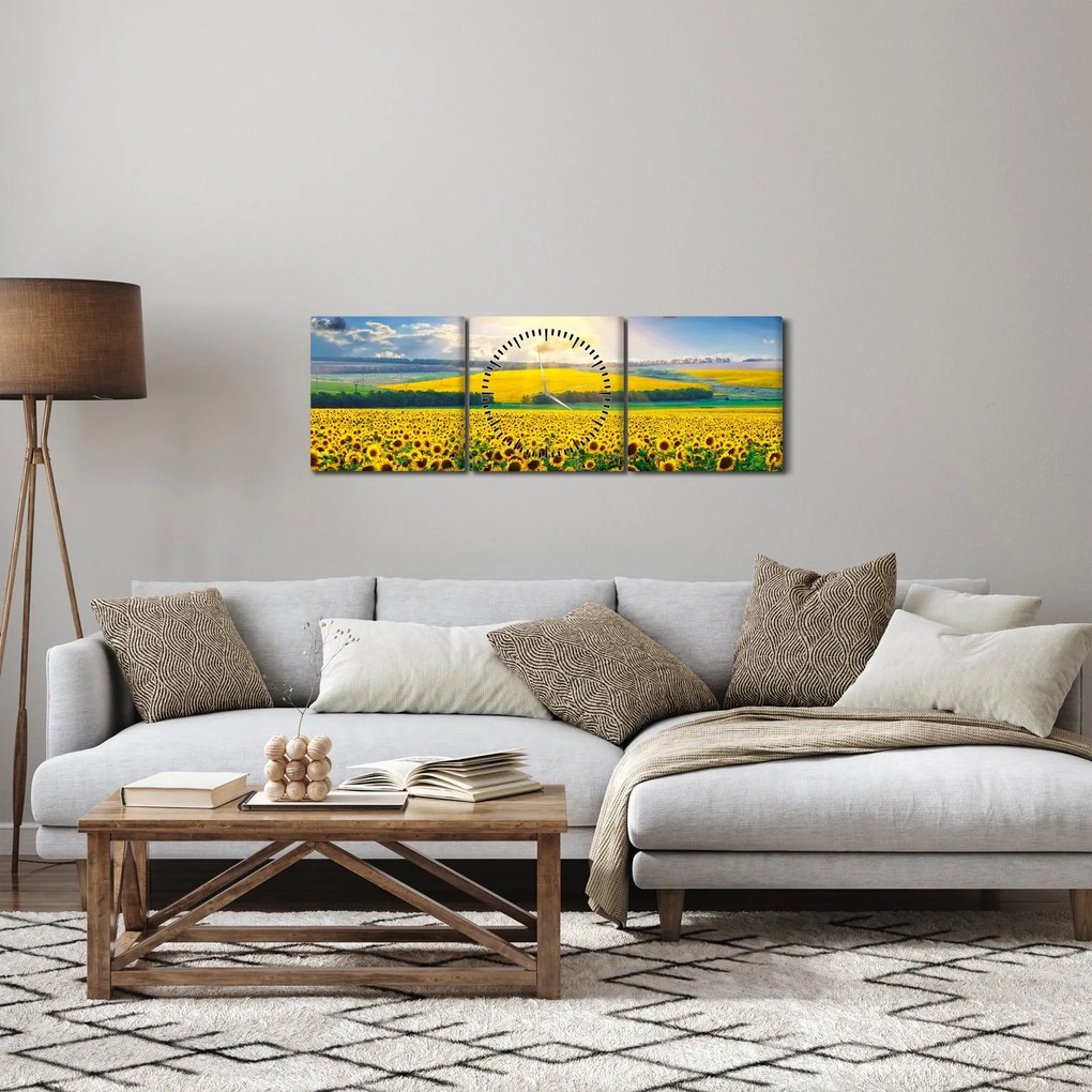 Obraz - Pole slnečníc (s hodinami) (90x30 cm)