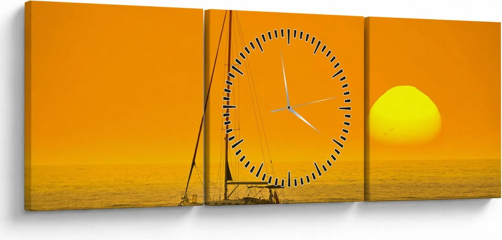 Obraz - Loďka uprostred mora (s hodinami) (90x30 cm)