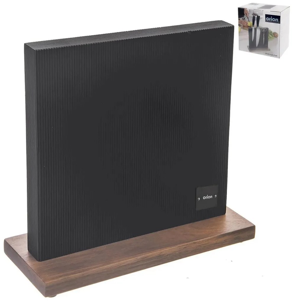Orion Magnetický stojan na nože, čierny s drevom