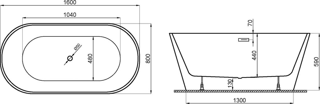 Polimat Akrylátová voľne stojaca vaňa Uzo 160x80 POLIMAT-Rozmery: 160x80, POLIMAT-Farba vane: Biela / granat
