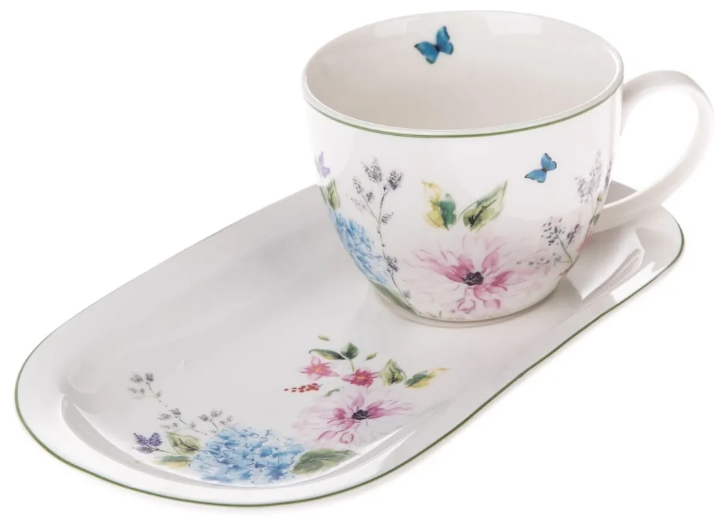 Porcelánový hrnček s podnosom Flower Garden, 445 ml