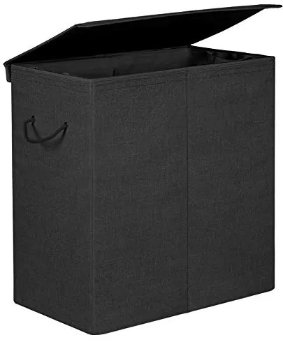 Látkový kôš na bielizeň, 2 oddelené priehradky, 66x62x36cm, čierny