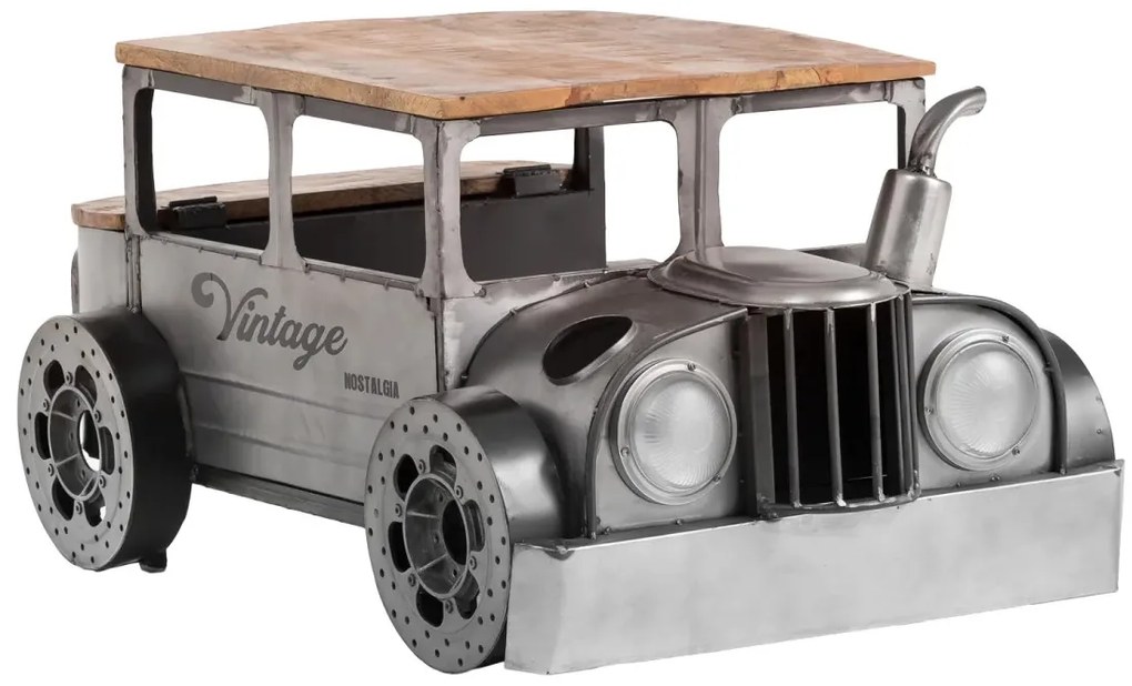 furniture-nabytek.cz - Masívny konferenčný stolík Car Vintage z manga a kovu, lakovaný, strieborný – 102×65×48 cm