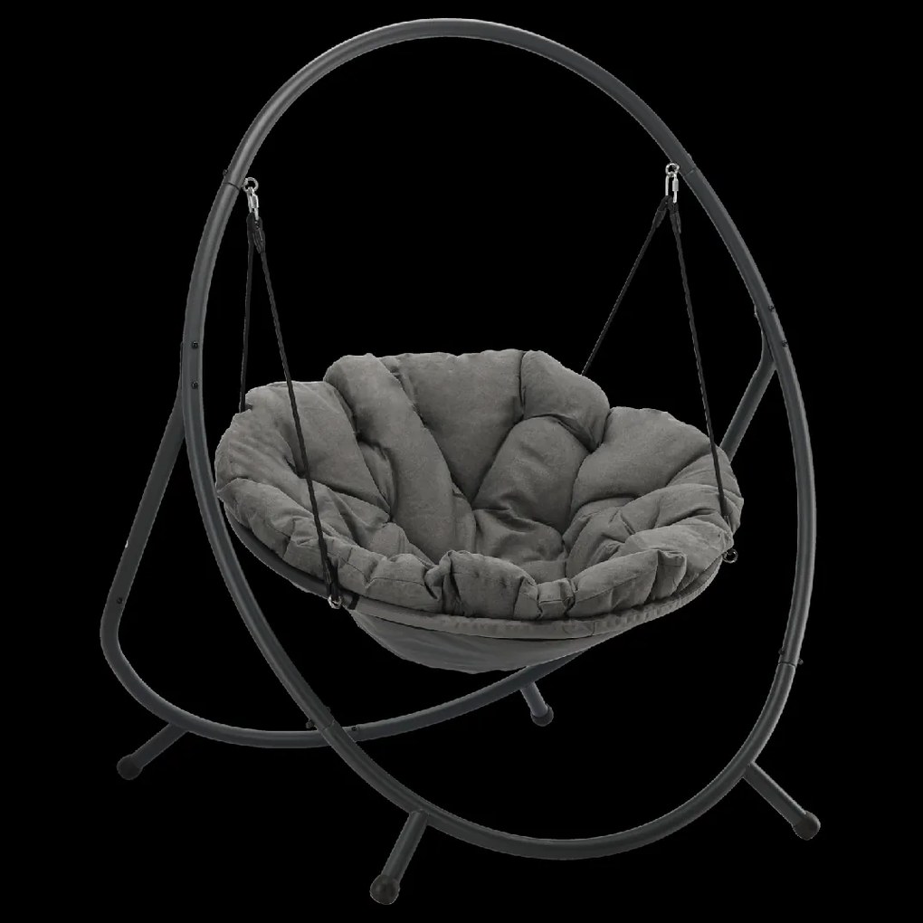 CH ZÁVESNÁ STOLIČKA NA TERASU – TMAVOSIVÝ VANKÚŠ, SIVÝ RÁM 115,5 X 140 X 167,5 CM