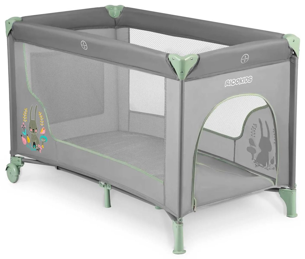Ricokids Cestovná postieľka + matrac + taška 125 x 65 x 78 cm RK-240 mint grey