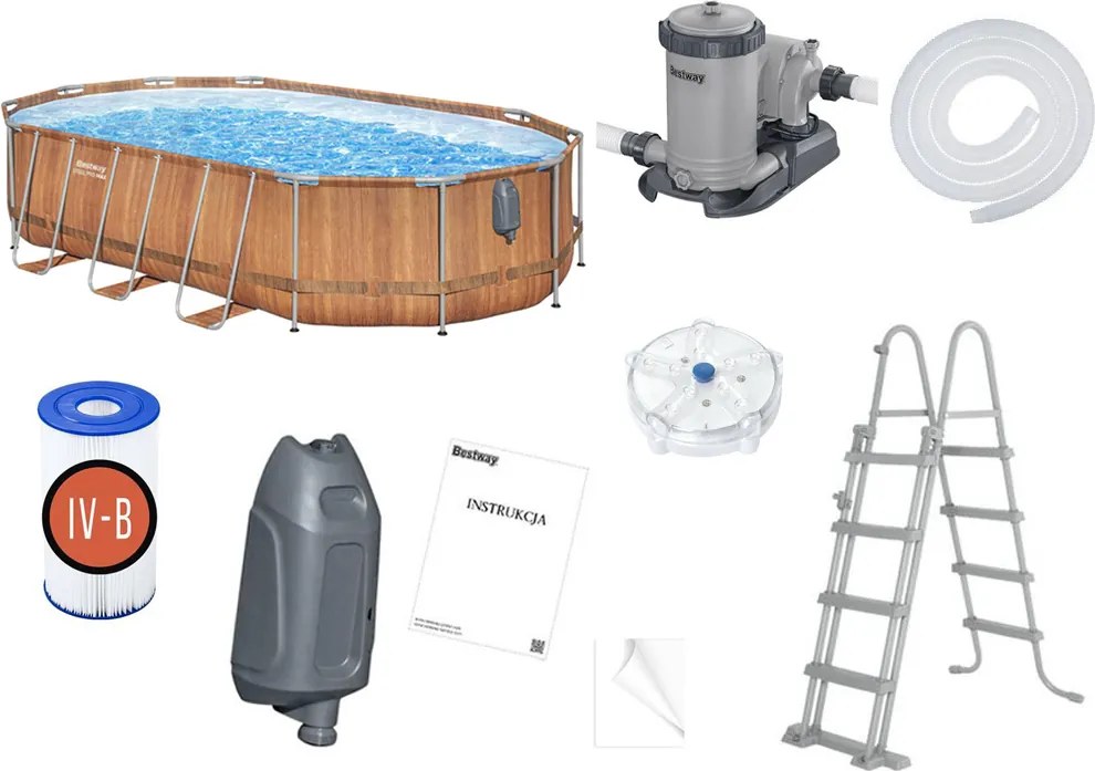 Bazén Bestway s rámom 610x366x122, 10 v 1, rebrík s pumpou + LED 56719