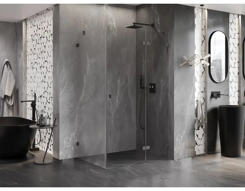 Mexen Lunar, pravostranný výklopný sprchový kút 90 x 80 cm, 8mm číre sklo, profil grafit brúsený, 834-090-080-66-00-P