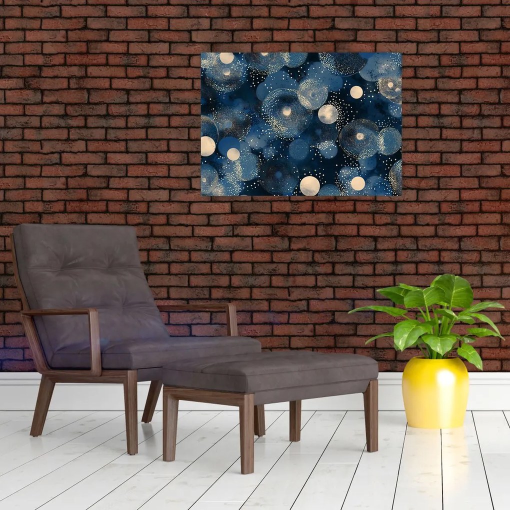 Obraz - Modro-zlaté krúžky (70x50 cm)