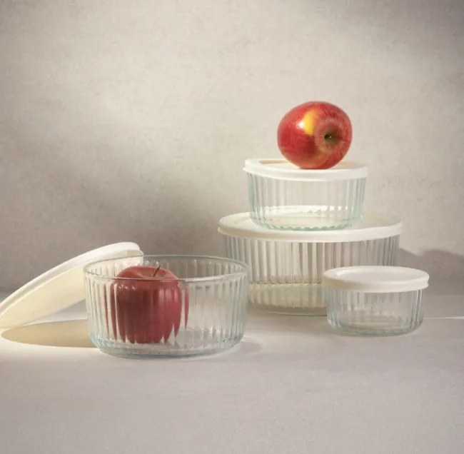 Sada sklenených nádob SCATOLA priesvitná s krémovým viečkom 744419 (4 ks)