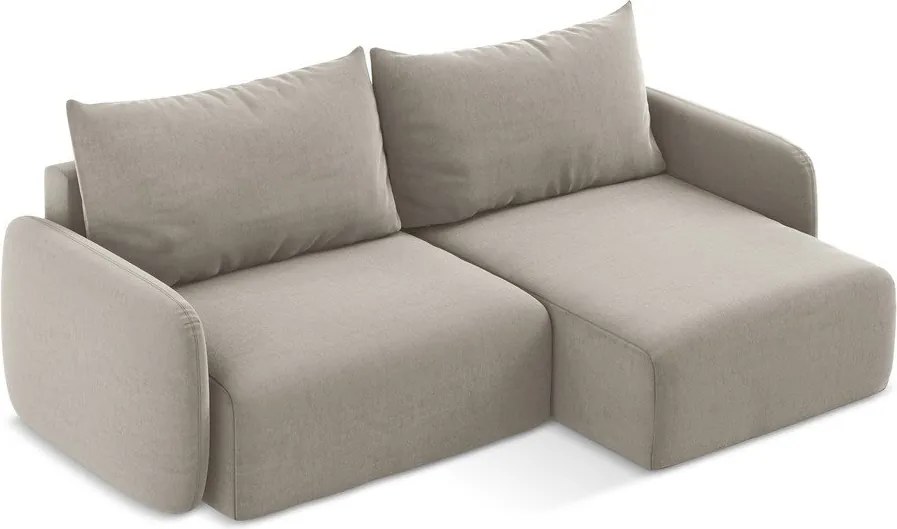 Taupe zamatová rozkladacia/s úložným priestorom rohová pohovka (pravý roh/s leňoškou) Kalena – Makamii