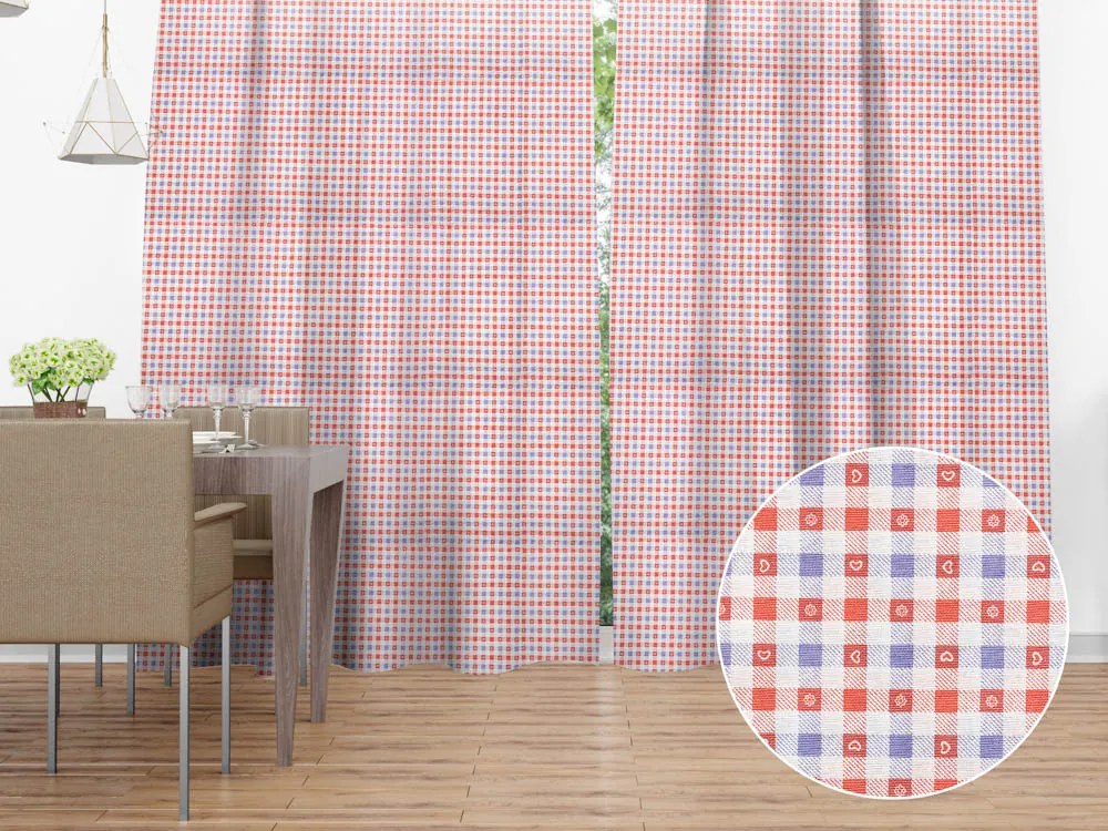 Biante Dekoračný záves Leona LN-028 Červeno-modré káro 130x210 cm