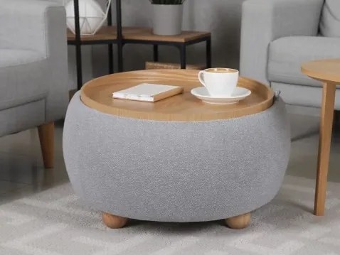 Okrúhly taburet zmeniteľný na stolík Tiziano, svetlo šedá látka%