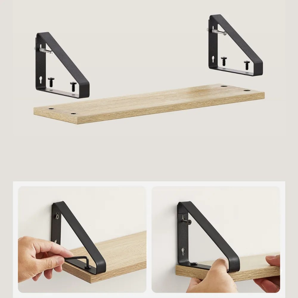 Nástenné konzolové police ABBY, 3ks, 30/35/40x12cm, čierna/bledá hnedá Vasagle