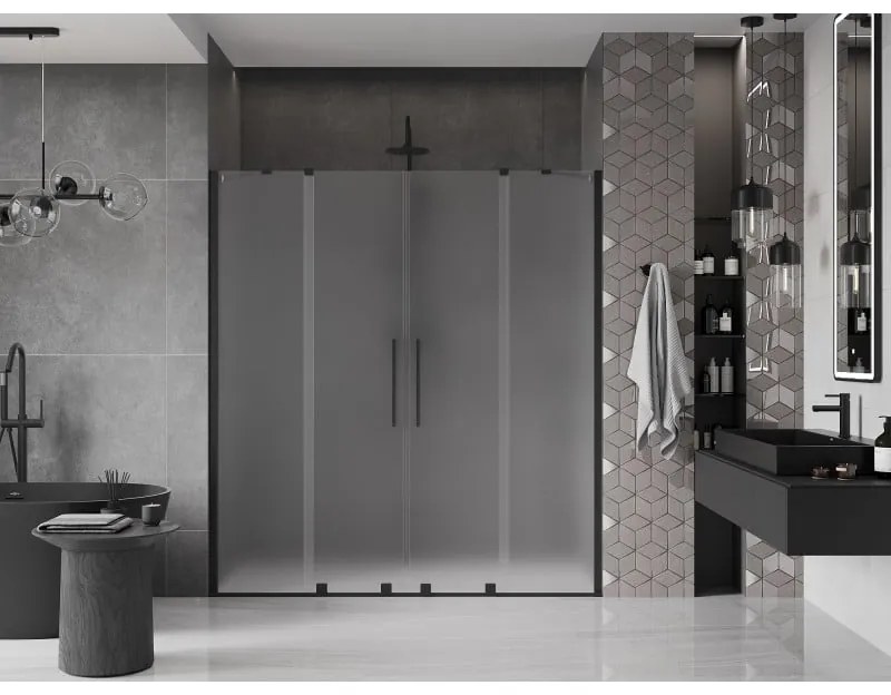 Mexen Velar Duo, posuvné sprchové dvere do otvoru 180 cm, 8mm sklo námraza, čierna matná, 871-180-000-32-70