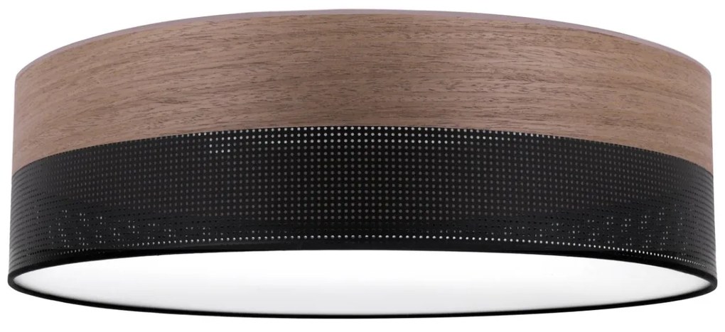 Stropné svietidlo Wood, 1x hnedá orechová dýha/čierne PVC tienidlo, (biele plexisklo), (fi 50cm)