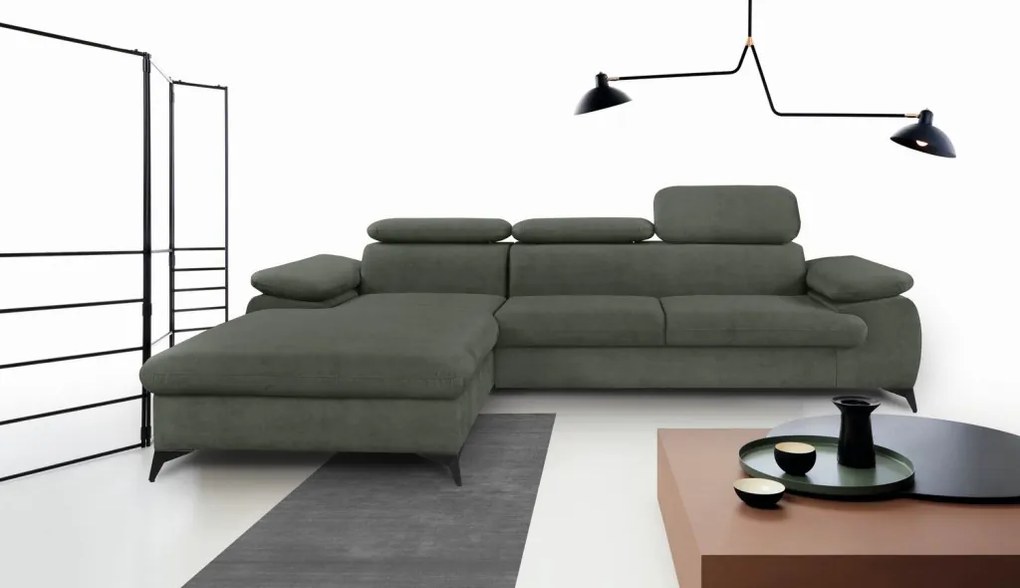 Rohová sedacia súprava Scala, olivovo zelená látka, ľavý roh