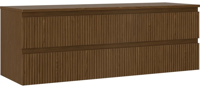 Mexen Rivel, kúpeľňová skrinka pod umývadlo 140 cm s hornou doskou, 2 zásuvky, drážkovaná, orech, 91A20-14047-2-BFFC86