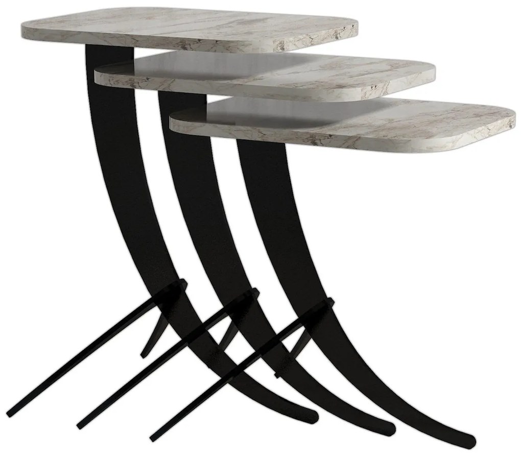 Odkladací stolík Pion White Marble, 3 ks