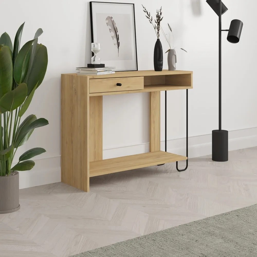 Konzolový stolík s doskou v dubovom dekore v prírodnej farbe 35x100 cm Saturne – Marckeric