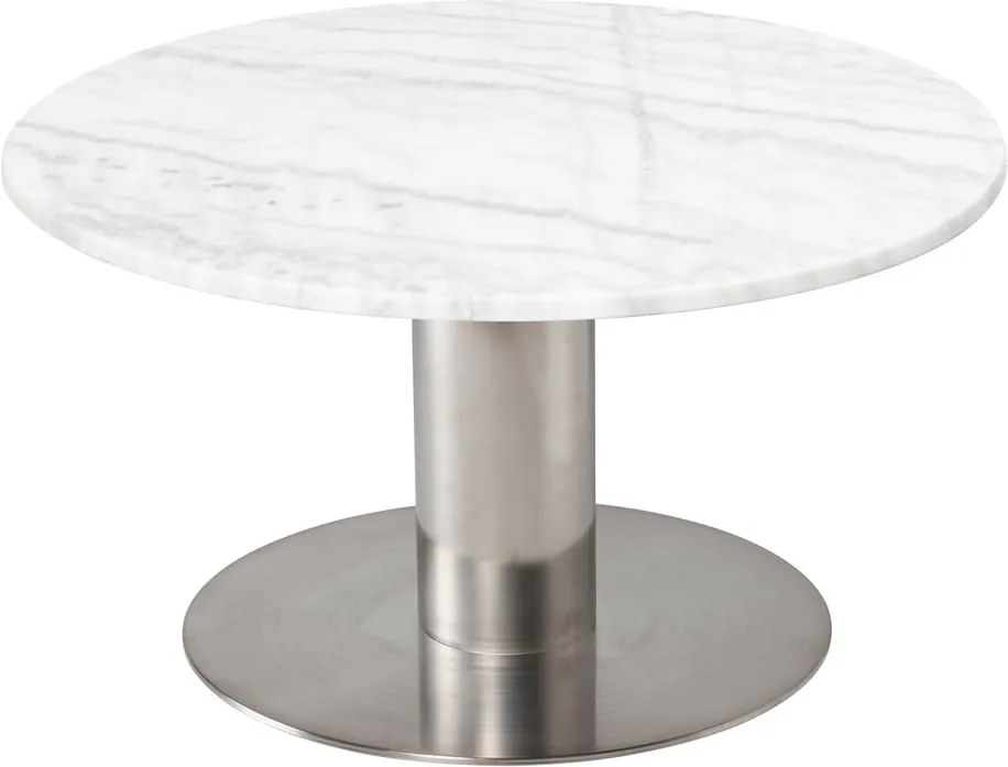Biely mramorový konferenčný stolík s podnožím v striebornej farbe RGE Pepo, ⌀ 85 cm