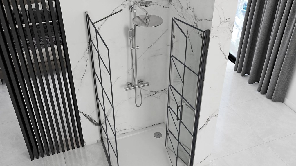 Sprchovací kút REA MOLIER 90/dvere x 80/zástena cm, čierny/transparent - bez vaničky