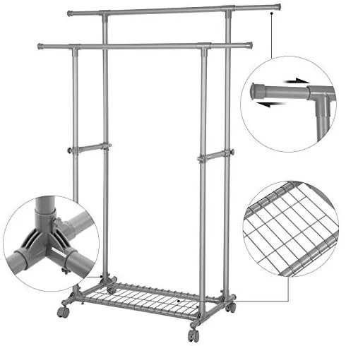 Stojan na oblečenie na kolieskach, 146-166x87-150x52cm