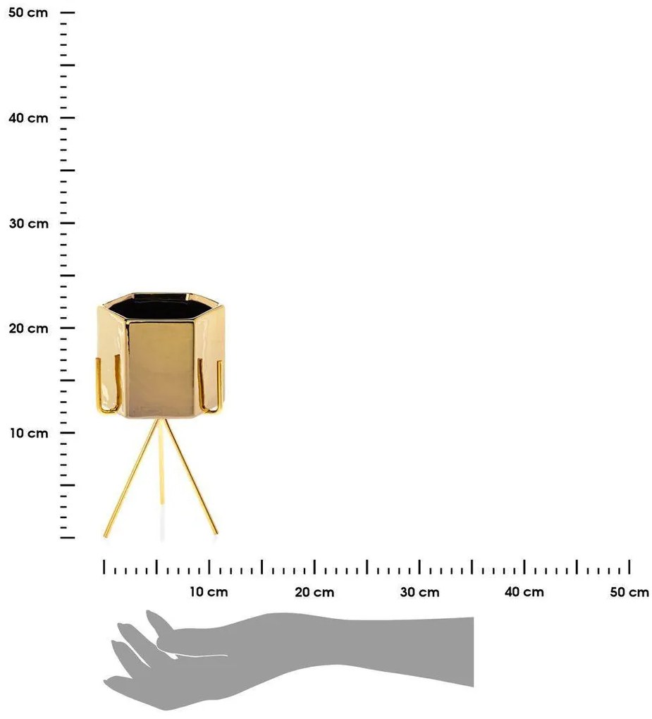 KERAMICKÝ KVETINÁČ SO STOJANOM SASHI 20X9,5 CM ZLATÁ