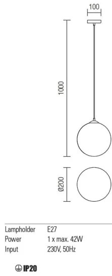 Redo 01-1064 - Luster na lanku OLA 1xE27/42W/230V