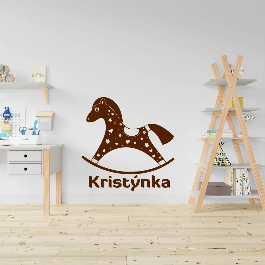Veselá Stena Samolepka na stenu na stenu Hojdací koník s menom Farba: černá