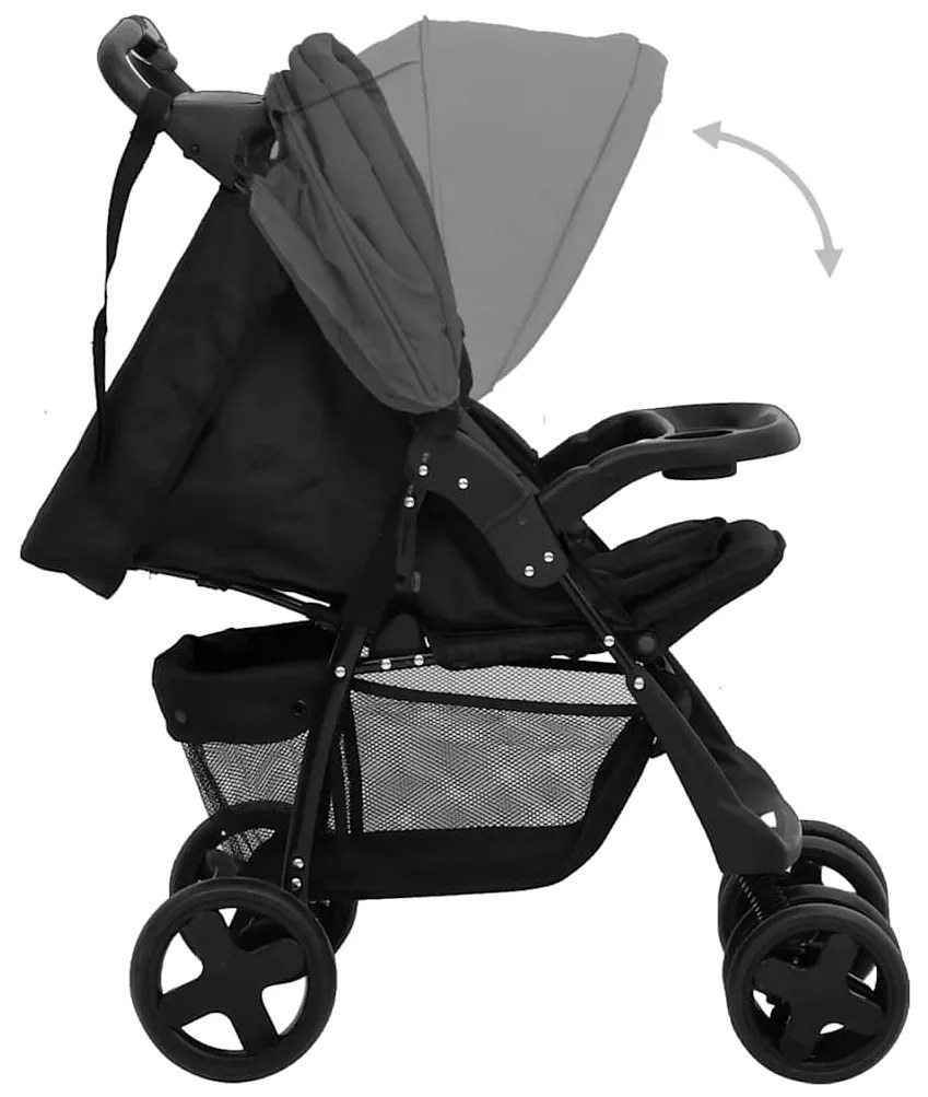 3-v-1 detský kočík tmavosivý a čierny oceľový