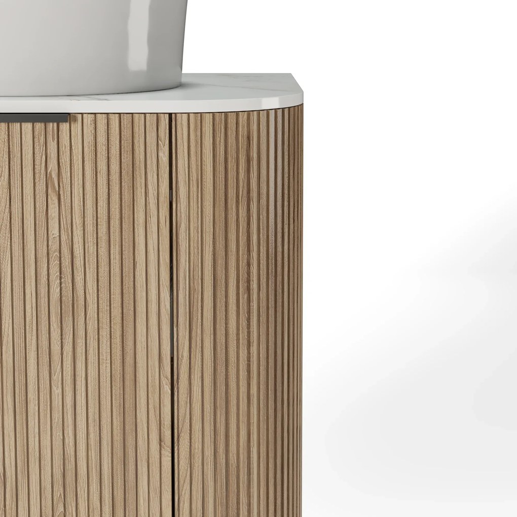 Závěsná skříňka s deskou a umyvadlem Matinale 60 cm akácie/bílá