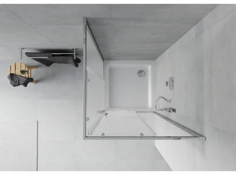 Mexen Rio, štvorcový sprchovací kút s posuvnými dverami 70(dvere) x 70(dvere) x 190 cm, 6mm sklo námraza, chrómový profil + biela sprchová vanička SLIM, 860-070-070-01-30-4010