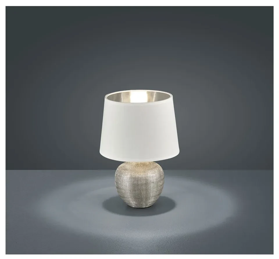 Biela stolová lampa z keramiky a tkaniny Trio Luxor, výška 26 cm