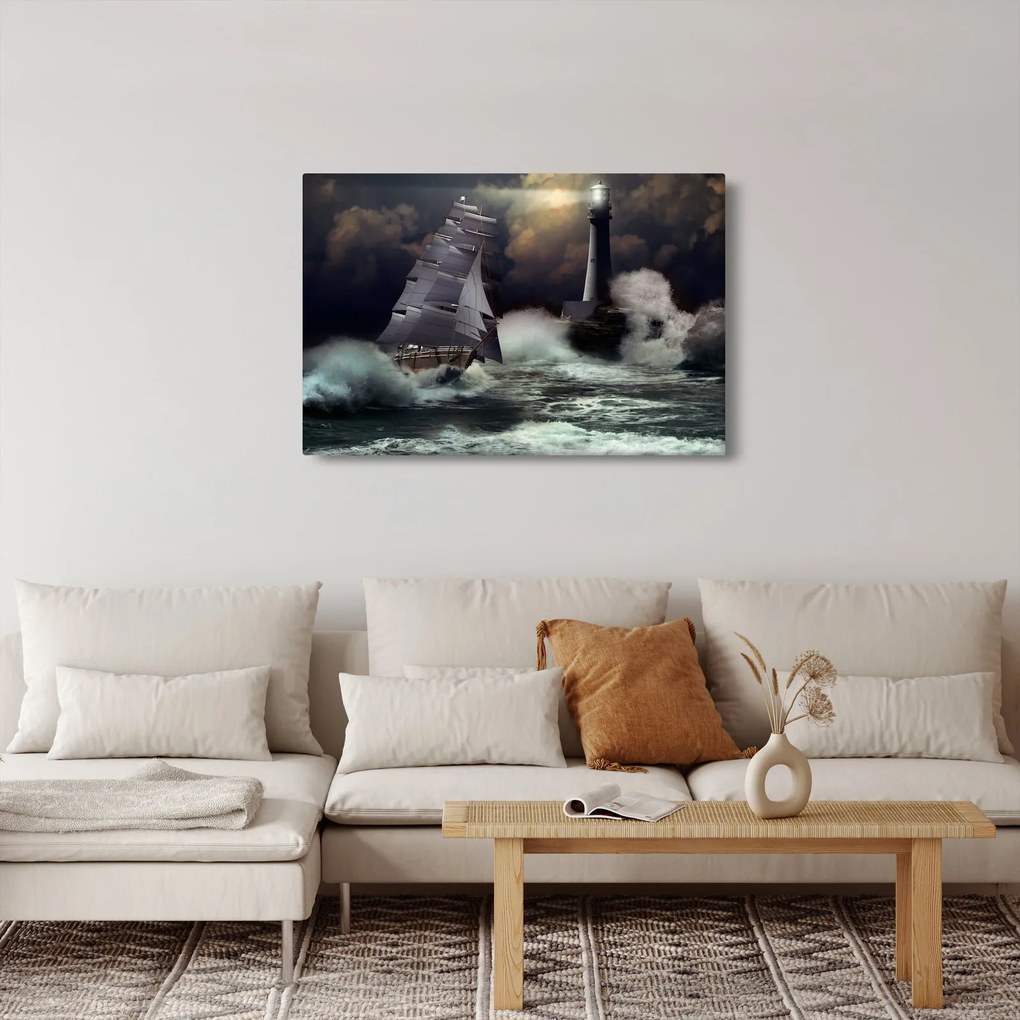 Obraz - Loď plávajúca cez búrlivé vlny (90x60 cm)
