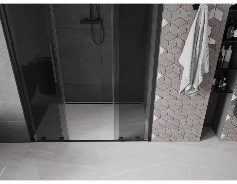 Mexen Velar L Duo, posuvné sprchové dvere do otvoru 160 cm, 8mm šedé sklo, čierna matná, 871-160-003-42-70
