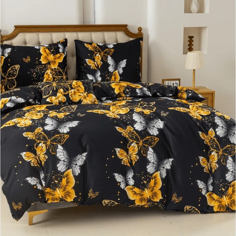 Obliečky z mikrovlákna GOLD BUTTERFLY čierne Rozmer obliečky: 70 x 90 cm | 140 x 220 cm