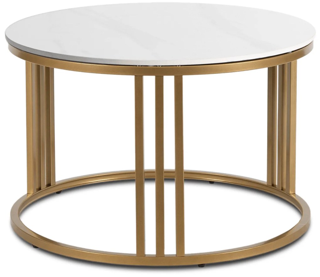 Konferenčný stolík KORIN, biely mramor/zlatá