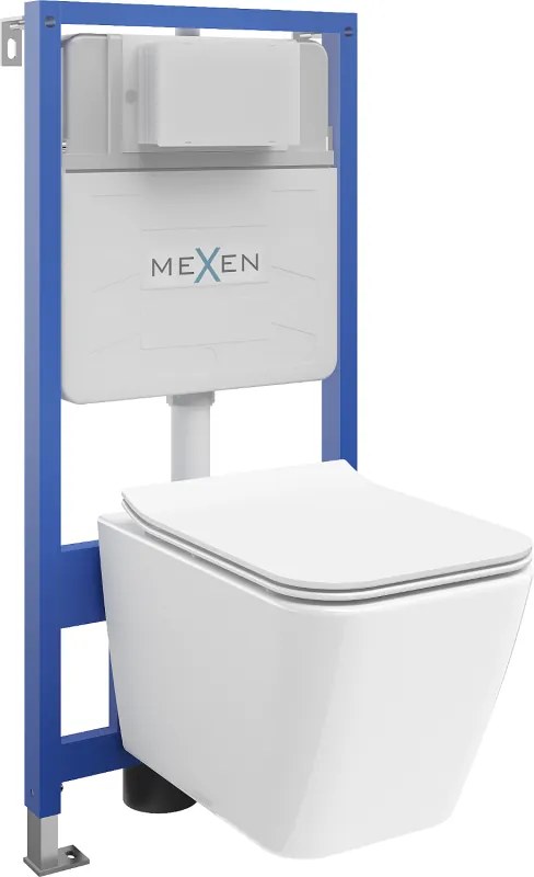 Mexen Cube podomietkový WC set Fenix Slim s WC misou a pomaly sa skláňajúcou doskou, biely lesk - 61030924000