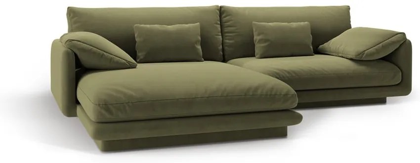 Svetlozelená zamatová rohová pohovka (ľavý roh/s leňoškou) Torino – Micadoni