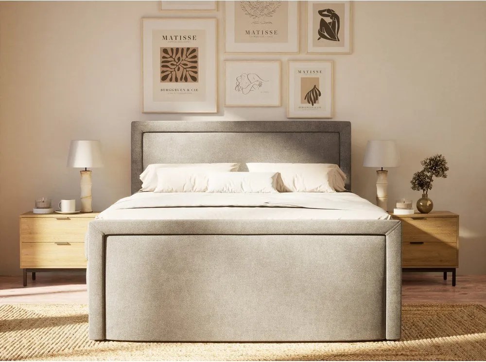 Sivá boxspring posteľ s úložným priestorom 160x200 cm Fresco – Maison de Rêve