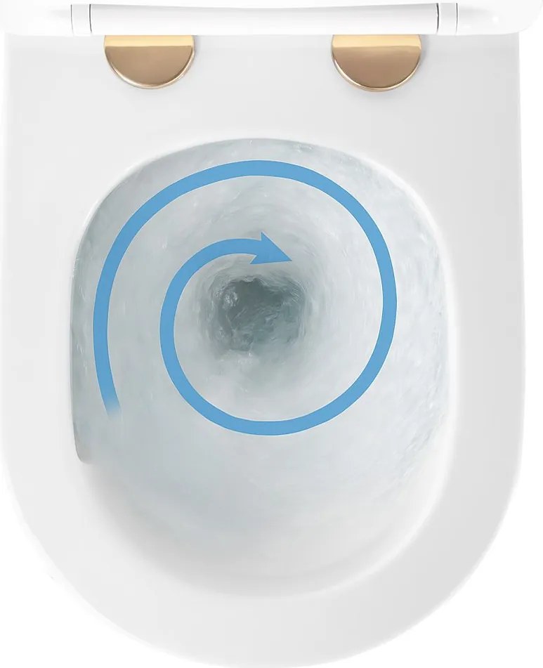 Závesná WC misa so SoftClose sedadlom REA Mini Carlo Tornado NFQ, zlatá/biela