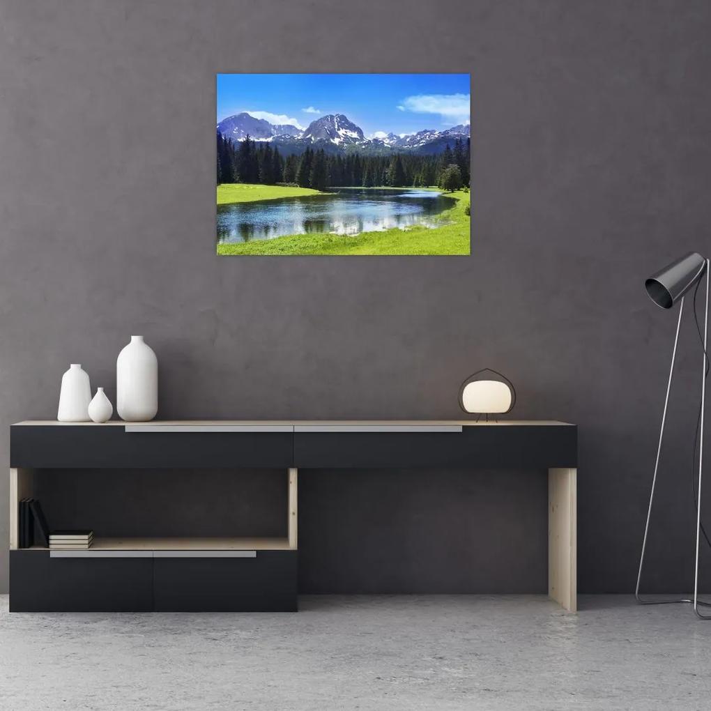 Sklenený obraz - Zasnežené vrcholky hôr (70x50 cm)