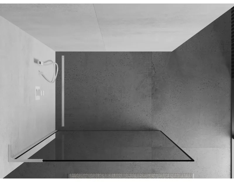 Mexen Kioto L, sprchová zástena Walk-In 60 x 200 cm, 8mm číre sklo čierny vzor, biely profil, 800-060-103-20-70