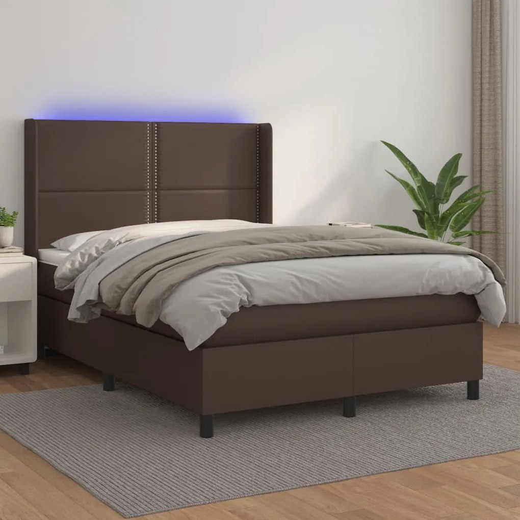 Boxspring posteľ s matracom a LED hnedá 140x200 cm umelá koža 3139328