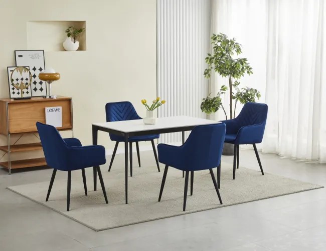 Set dvoch jedálenských stoličiek NANA zamatové, tmavomodré (čierne nohy) 2 ks