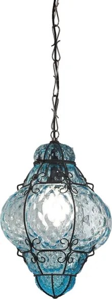 SIRU- Luster na reťazi CLASSIC 1xE27/60W/230V pr. 30 cm modrá/čierna benátske sklo