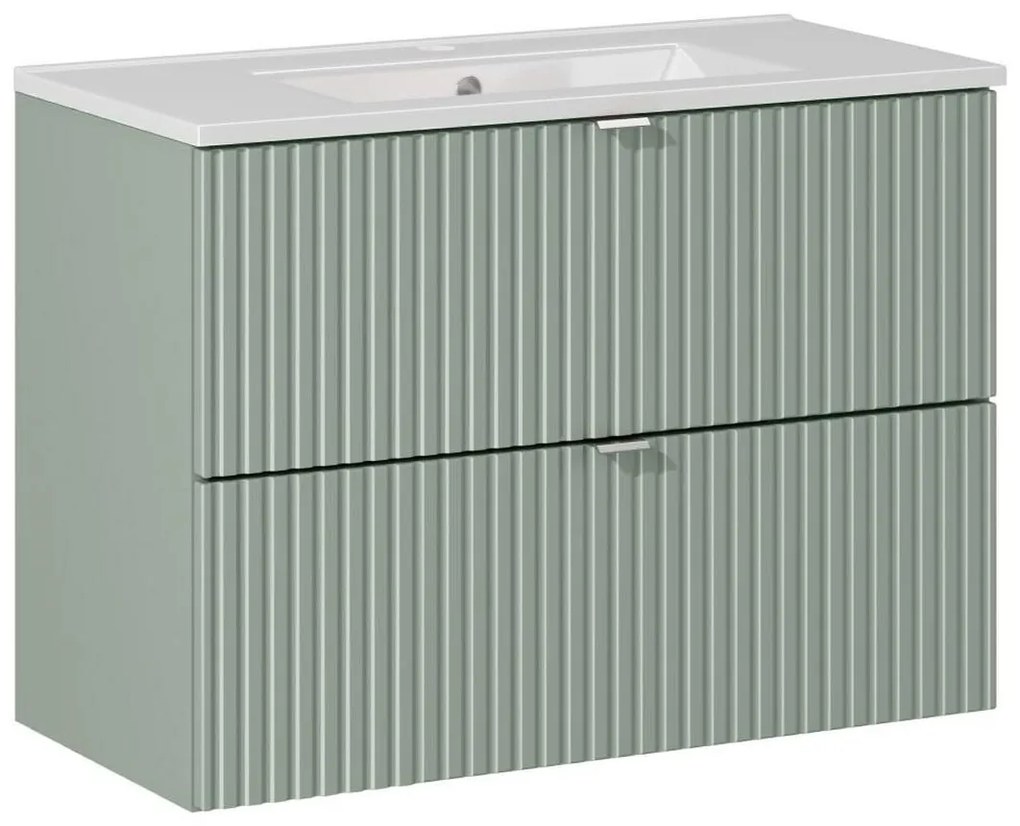 Závesná skrinka Line Reed Green so zápustným umývadlom 80 cm zelená/biela