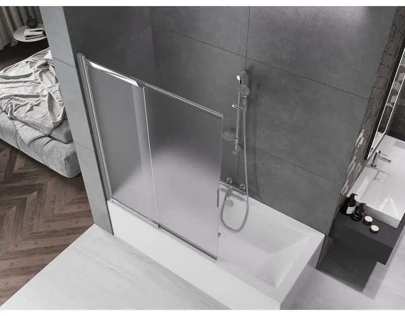 Mexen Fox, 2-krídlová vaňová zástena 120x150 cm, 5mm sklo námraza, chrómový profil, 891-120-002-01-30