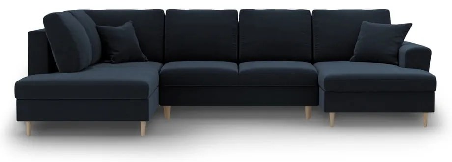 Tmavomodrá zamatová rozkladacia/s úložným priestorom rohová pohovka (ľavý roh/do "U") Kyoto – Cosmopolitan Design